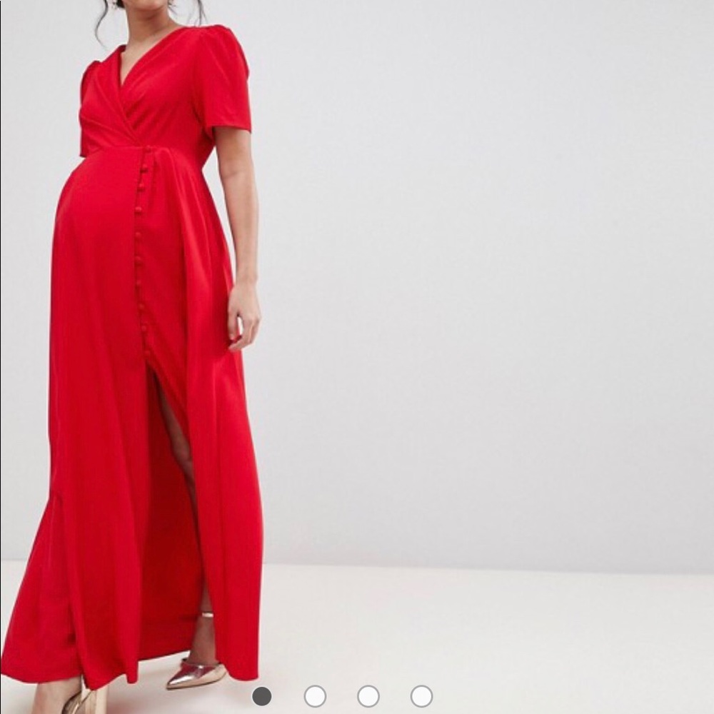 Red Button Down Maternity Maxi Dress/Gown